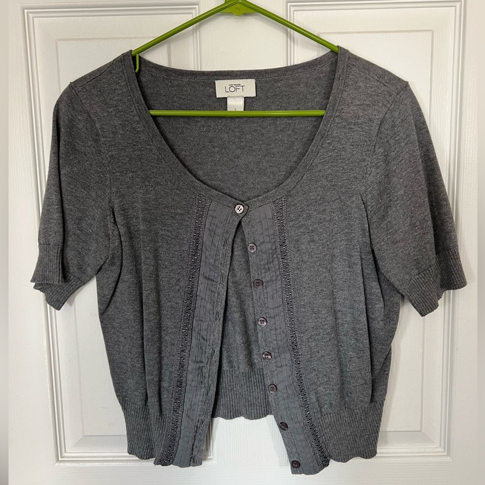 NWOT Loft Short Sleeve Gray Button Up Cardigan